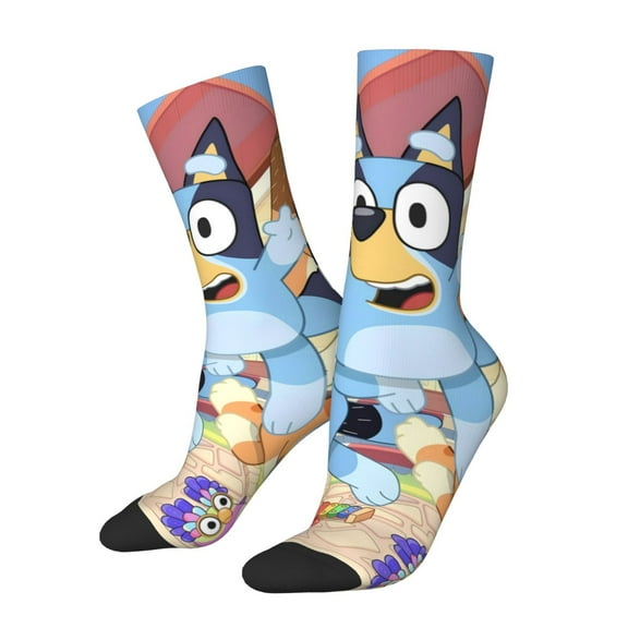 Zofaai Bluey Pattern Contrast Color Mid-calf Socks, Sweat-wicking and Odor-resistant Cushioned Athletic Socks, Unisex Clothing Accessories