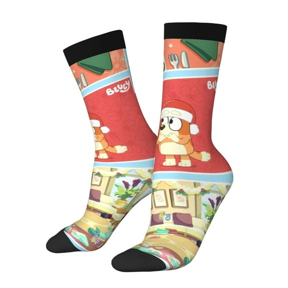 Zofaai Bluey Pattern Contrast Color Mid-calf Socks, Sweat-wicking and Odor-resistant Cushioned Athletic Socks, Unisex Clothing Accessories