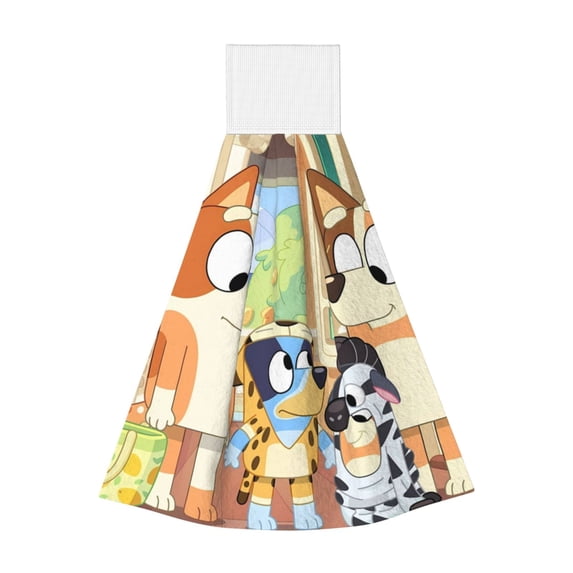 Zofaai Bluey Pattern Coral Fleece Velcro Hand Towel, Hanging Absorbent Towel Suitable for Kitchen and Bathroom
