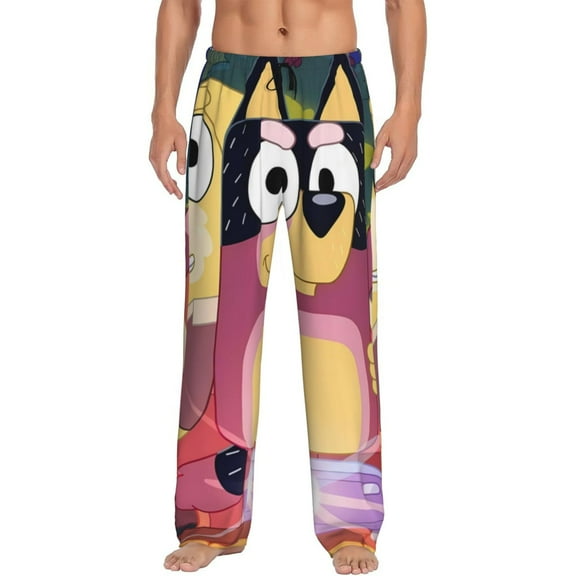 Zofaai Bluey Pattern Men's Trousers, Elastic Waistband with Pockets, Pajama Pants, Home Wear-Medium