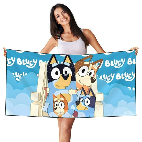 Zofaai Bluey Pattern Silver Fox Fleece Beach Towel 27.5x55in, Moisture Wicking Bath Towel Suitable for Home, Travel, Beach