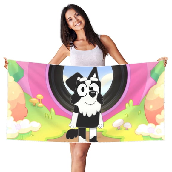 Zofaai Bluey Pattern Silver Fox Fleece Beach Towel 27.5x55in, Moisture Wicking Bath Towel Suitable for Home, Travel, Beach