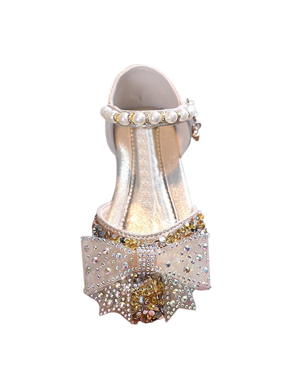 Girls Dress Shoes Glitter Mary Jane Low Heel Princess Flower Wedding Party Dress Pump Shoes for Kids/Toddler(Gold, 12.5)