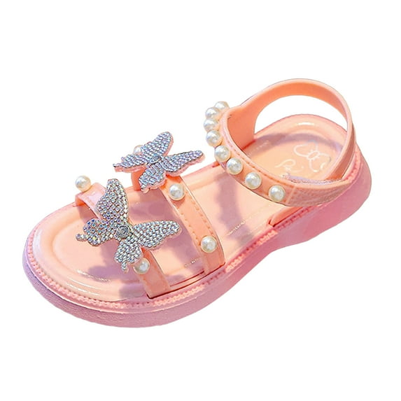 Zofedap Girls Sandals Toddler Shoes Baby Girls Cute 2025 Fashion Solid Color Bow Non-slip Soft Sole Beach Sandals Pink for 10.5