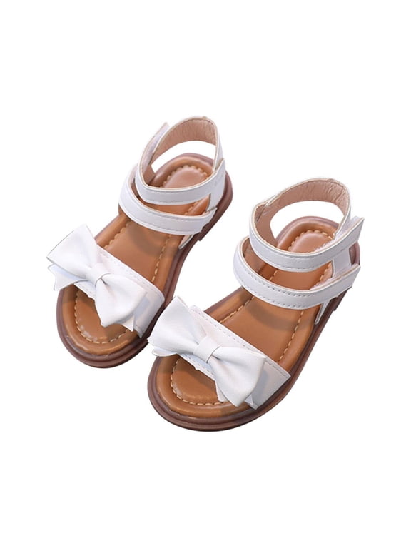 Toddler Girls Sandals Soft Rubber Flats Summer Baby Flower Girl Shoes (White, 10)