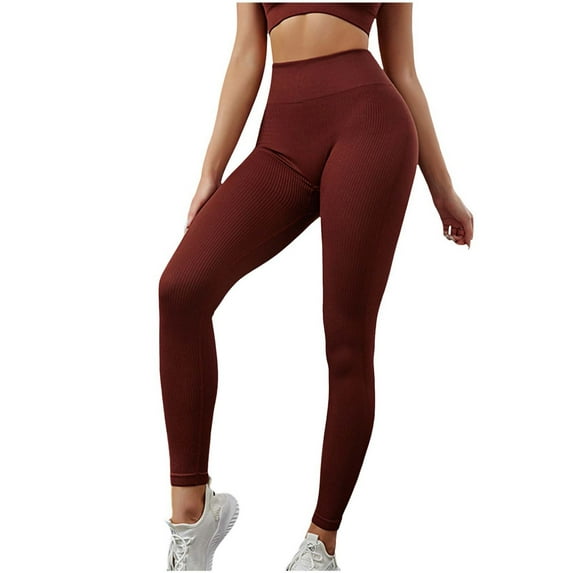 Zofedap Women's High Waist Yoga Pants with Pockets Plus Size Leggings Tummy Control Workout Yoga Leggings Wine for Size L