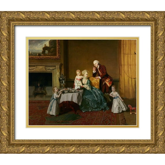 Zoffany, Johann 14x12 Gold Ornate Wood Framed with Double Matting Museum Art Print Titled - John, Fourteenth Lord Willoughby de Broke, and his Family