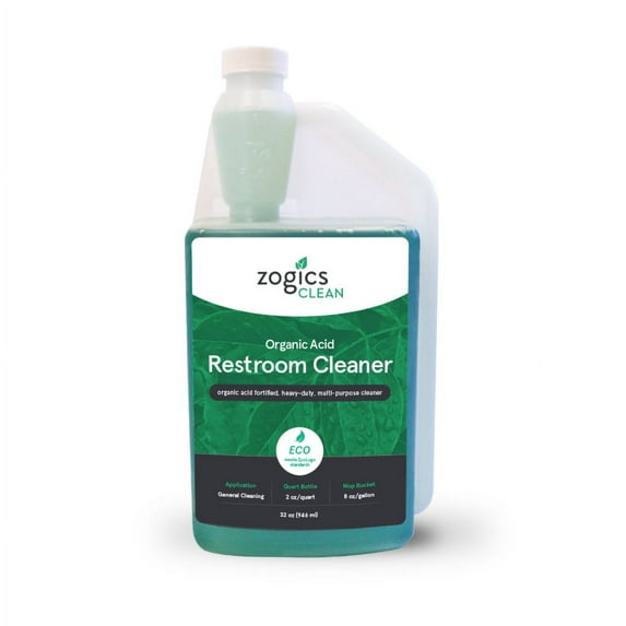 Zogics Organic Acid Restroom Cleaner, 32 oz Bottle Makes up to 16 Quarts - Meets ECOLOGO Standards…