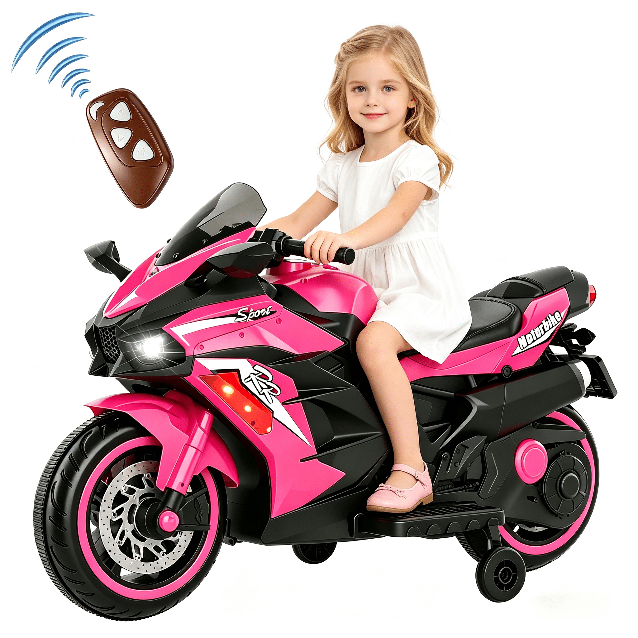 Zogymoz, Kids Electric Ride on Motorcycle, Pink, Bluetooth Music