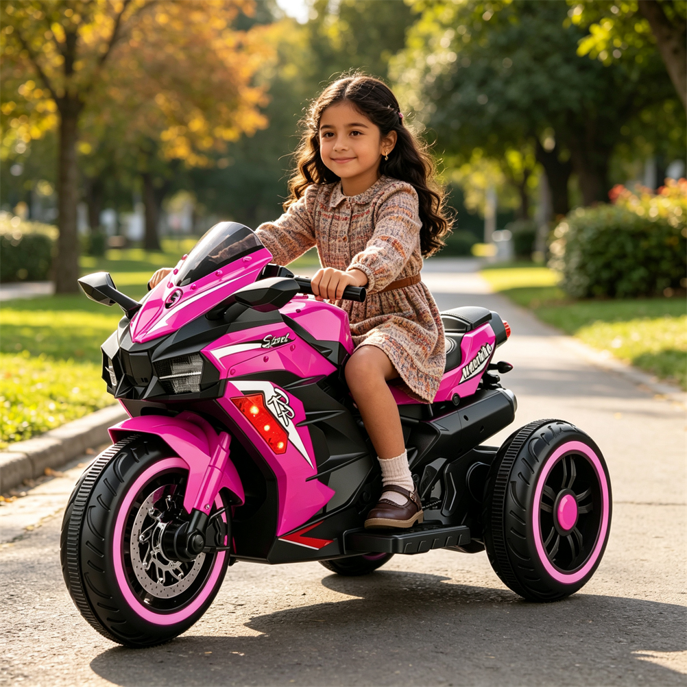 ZOGYMOZ 12V Kids Ride On Motorcycle, Battery Powered Motorcycle Toy, Pink Electric Motorcycle for Girls