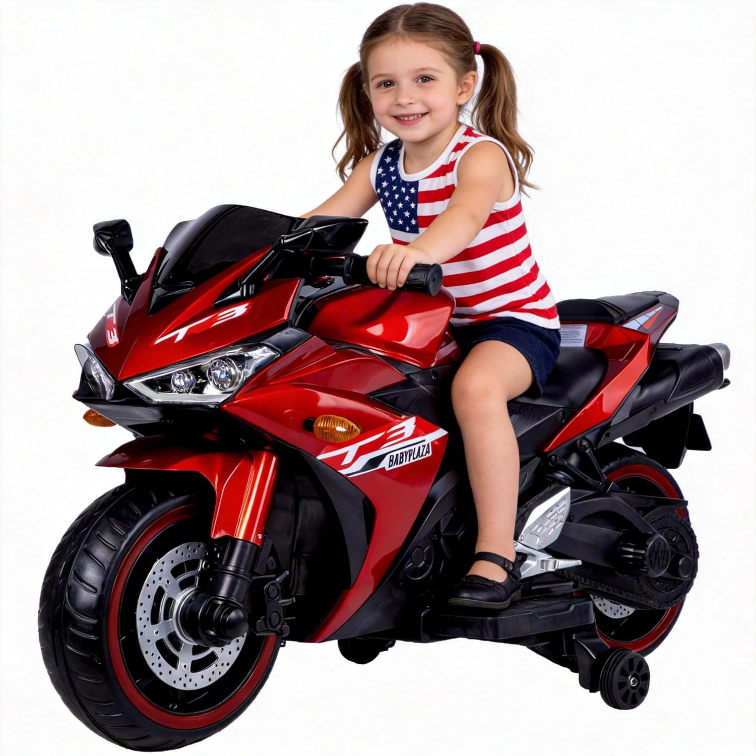 ZOGYMOZ Kid Motorcycle,12V Kids Electric Motorcycle with Training Wheels,Ride On Motorbike, Speed by Hand, Music Function, Max Load 88LB (Red)