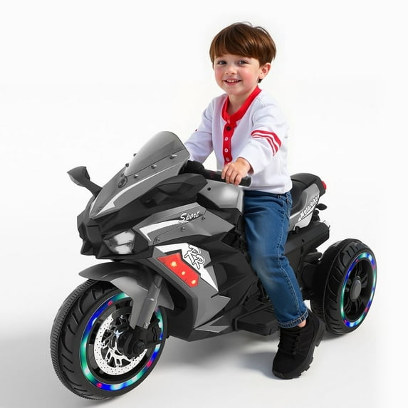 Zogymoz 12V Ride on Motorcycle for Kids, Ride on Toys for Gifts, Electric Motorbike with LED Tire and Bluetooth Music