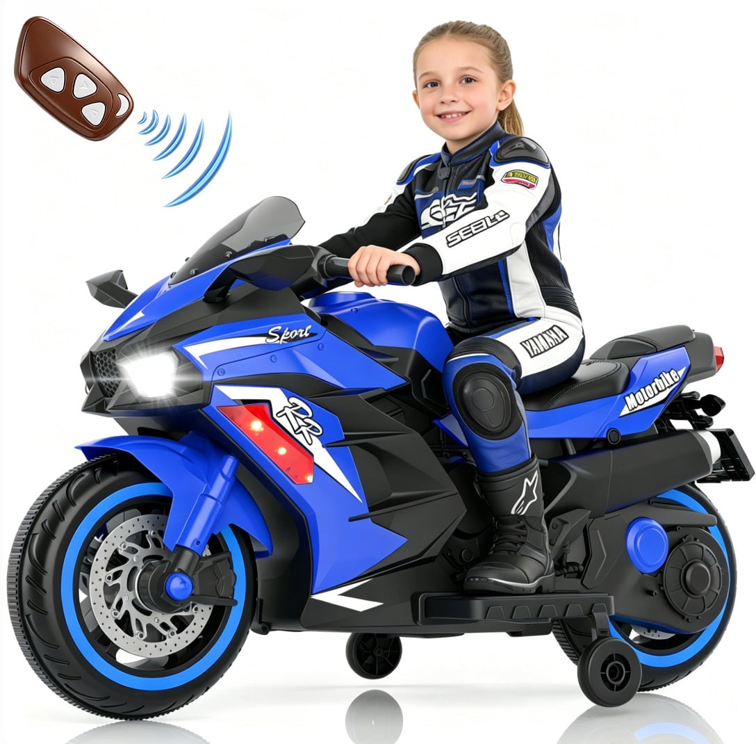 Zogymoz 12V Ride on Motorcycle for Kids, Ride on Toys for Gifts, Electric Motorbike with LED Tire and Bluetooth Music