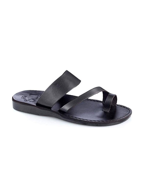 Zohar - Leather Toe Ring Sandal - Mens Sandals-40-Black