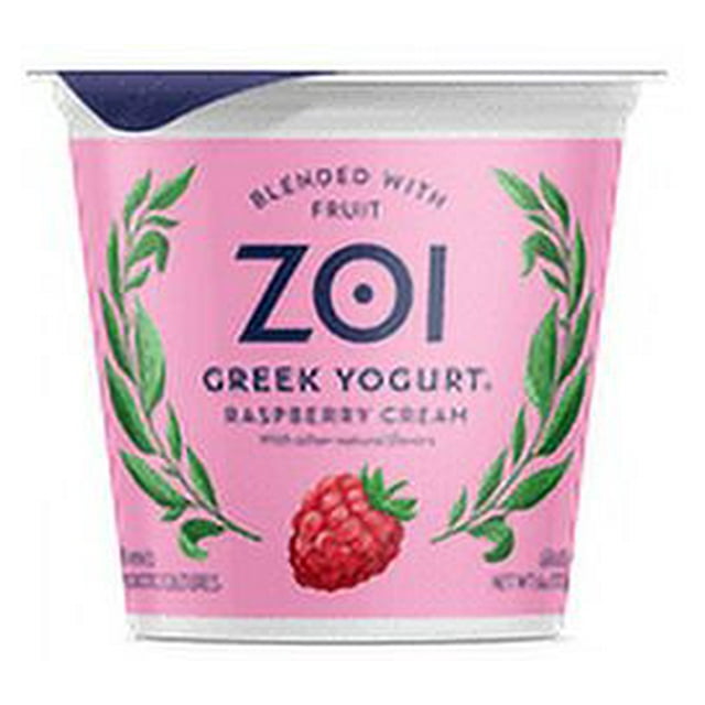 Zoi Greek Yogurt Blended Raspberry Cream Net WT 6 Ounce