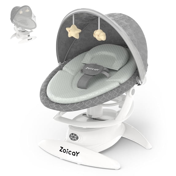 Zoicay 3-in-1 Portable Foldable Baby Swing Bouncer Rocker, Newborn Infant Rocking Seat with Remote Control, 5 Swing Speeds, 3 Music Modes, Bluetooth & Built-in Soothing Music, Easy Storage, Gray