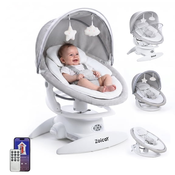Zoicay Baby Swing, Baby Rocker Stationary Seat Infants Swing 3-IN-1 Design, Motion Detection, 5 Speeds & 3 Modes,12 Melodies & Bluetooth Music, White