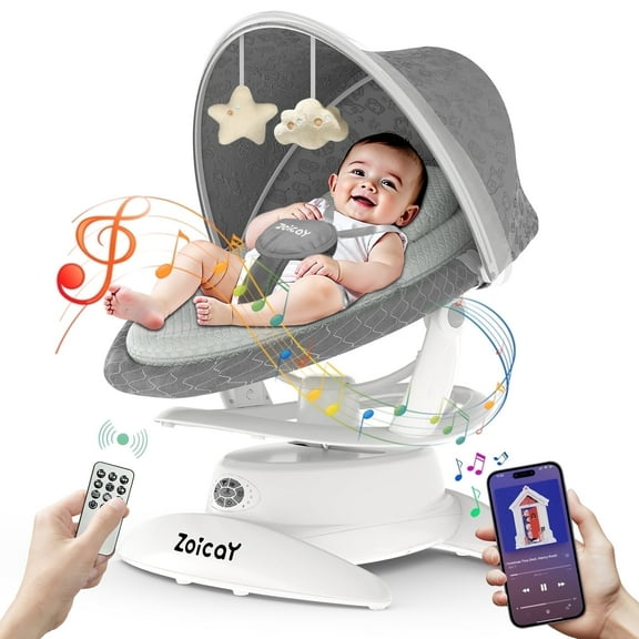 Zoicay 3-IN-1 Baby Swing with Motion Detection, 5 Speeds & 3 Sway Modes, 360° Rotating Seat, Remote Control, 12 Melodies & Bluetooth Music, Gray