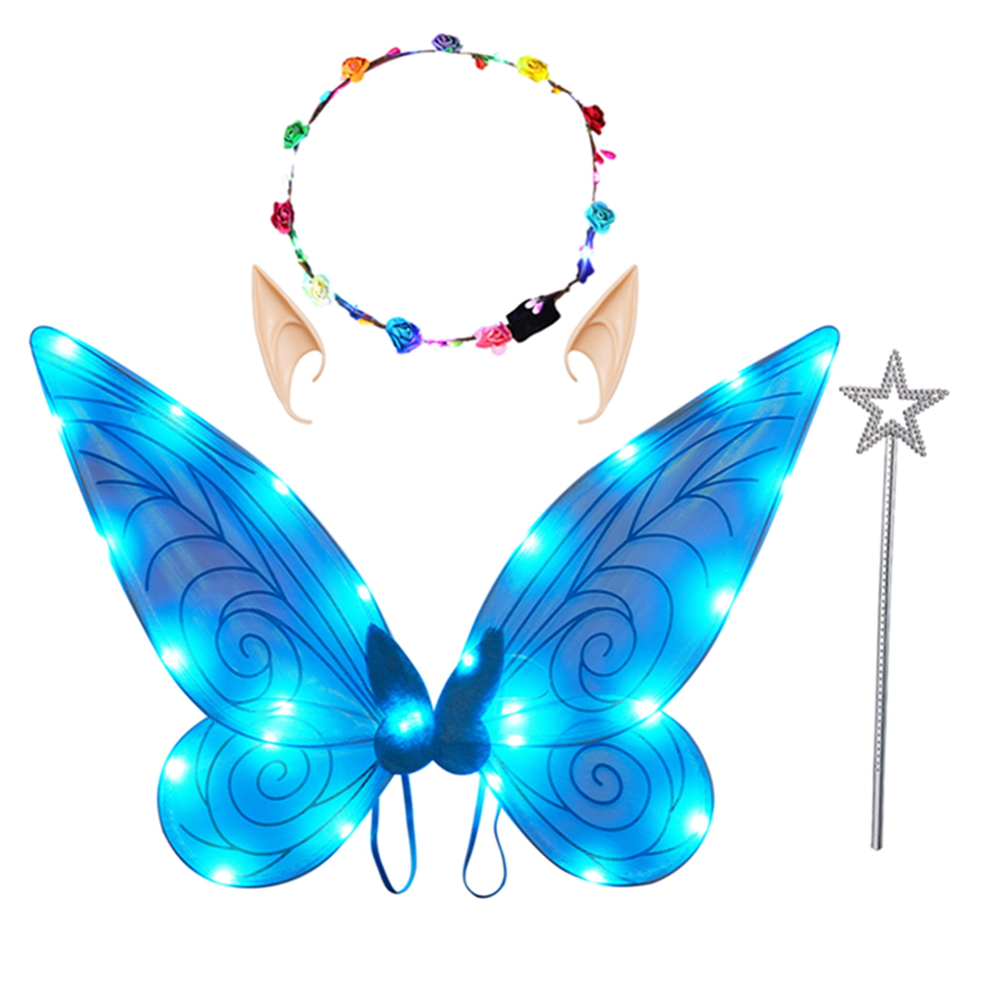 Zoiuytrg Fairy Wings Costume Set, Lighting Wings Elf Ears Wand Flower
