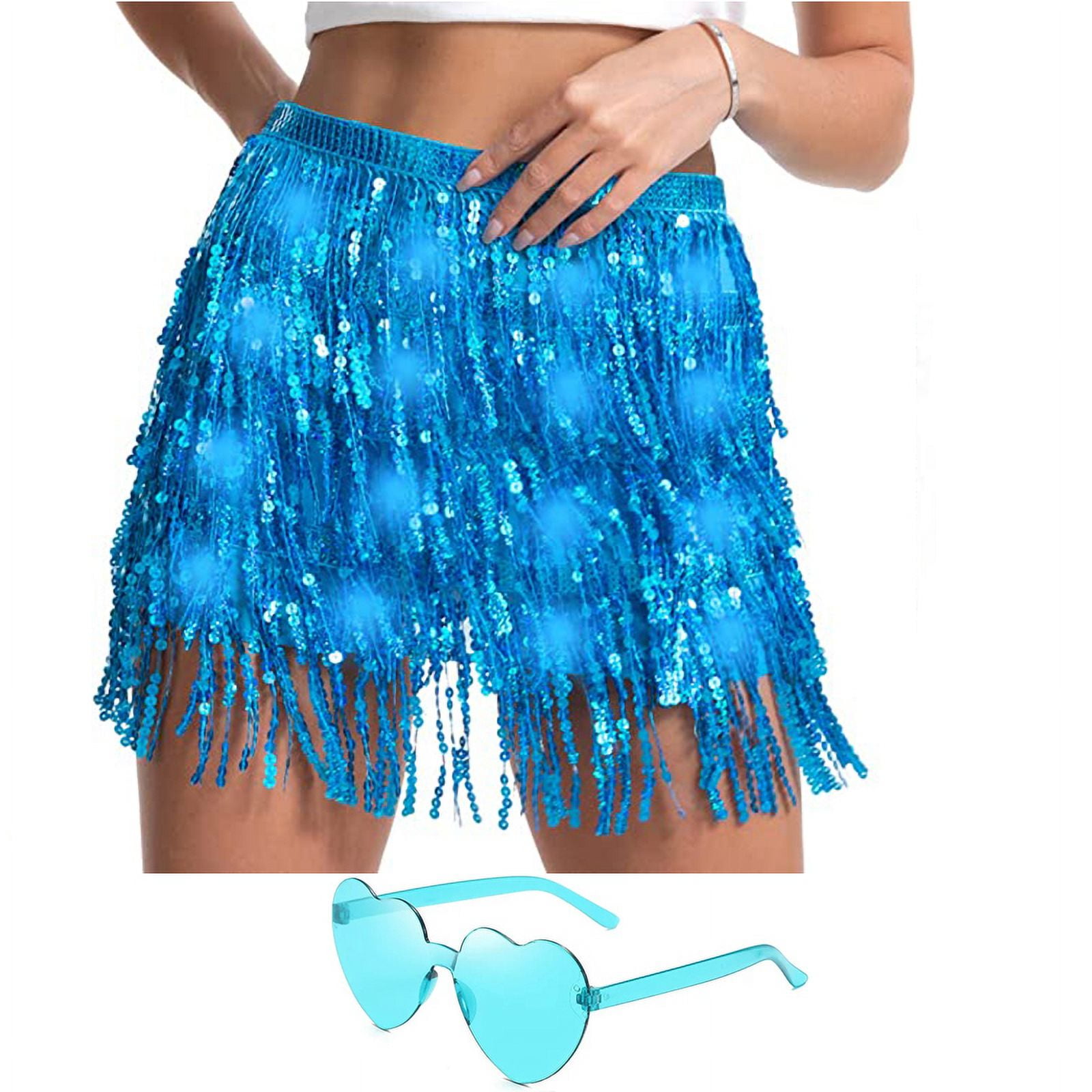 Zoiuytrg Women Sequin Skirt Sparkle Skirt Belly Dance Hip Rave Outfits