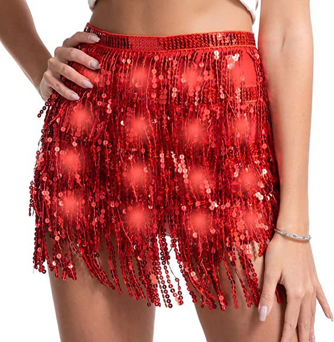 Zoiuytrg Women Sequin Skirt Sparkle Skirt Belly Dance Hip Rave Outfits