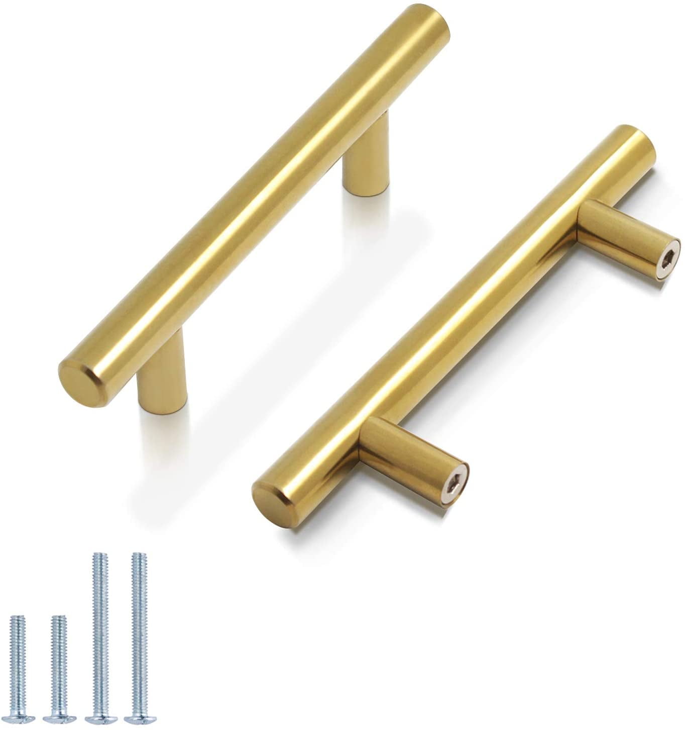 Zoizocp (10 Pack) 3" Hole Centers Cabinet Pulls Euro Bar Cabinet Hardware, Gold Kitchen Bathroom Cabinet Handles Modern T Bar Dresser Pull Drawer Handles, 5 Inch Overall Length