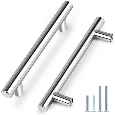 Zoizocp 5 Pack | 5 Inch Polished Chrome Cabinet Pulls Stainless Steel Kitchen Cabinet Handles, Round T Bar Cupboard Furniture Hardware, Drawer Dresser Pulls Handles