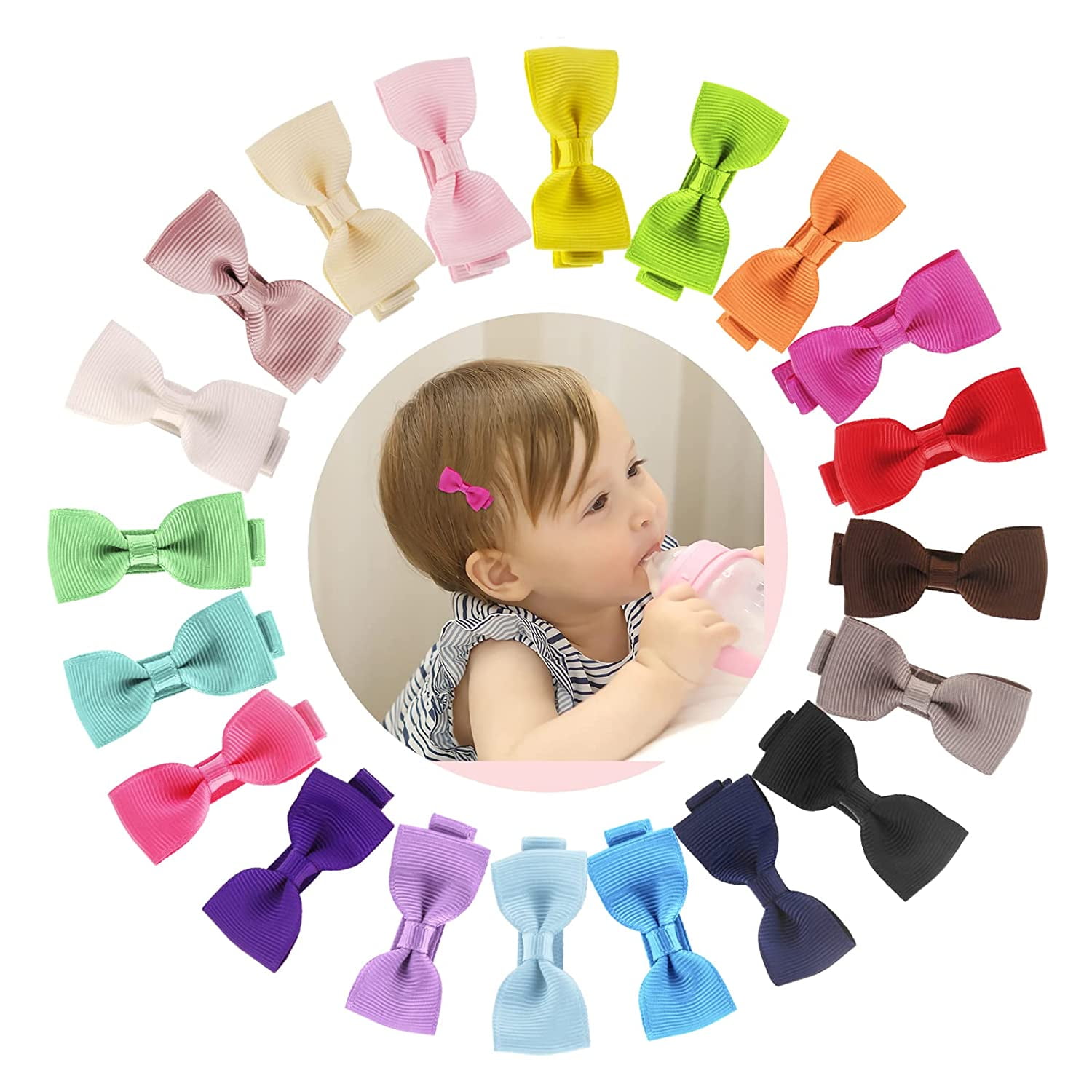 Zoizocp Baby Hair Clips Baby Barrettes Hair Bows for Girls, Fully Lined Hair Pins Alligator Clips Hair Accessories for Baby Girls Infants Toddlers Pack of 20Pcs