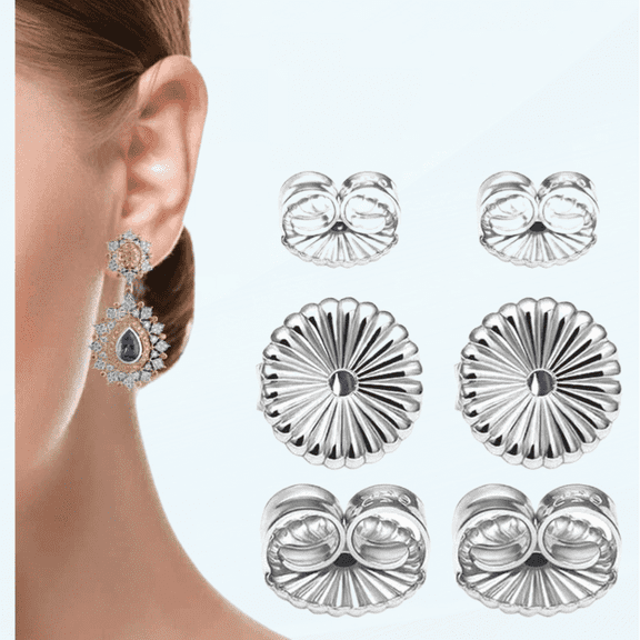 Zoizocp Earring Backs, Silver Extra Large Earring Backs Sterling Adjustable Earring Backs for Heavy Earrings Support (9mm, 6mm)