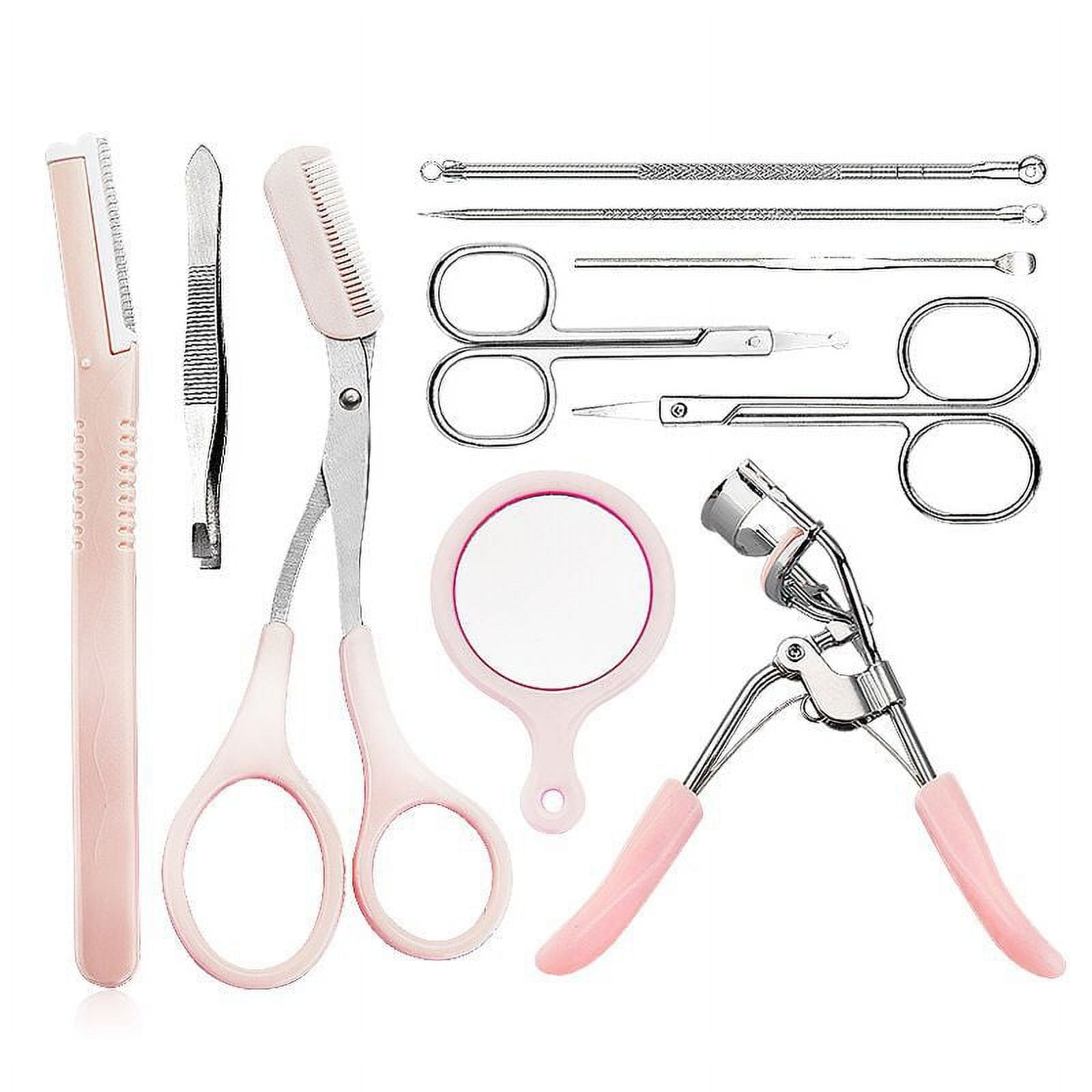 Zoizocp Eyelash Curler, Eyelash Curler Set With Eyelash Curler Eyebrow Trimmer Tweezers, Eyelash Scissors,Nose Hair Clipper, Acne Needles, Female False Eyelash Applicator Tool (Pink,10pcs)
