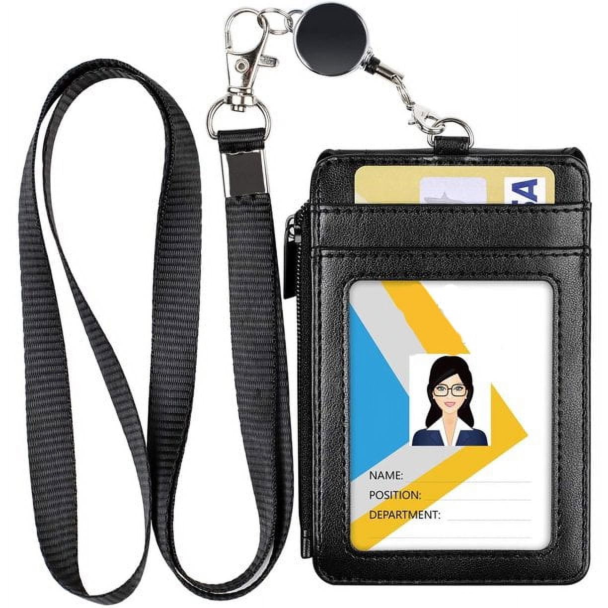 Premium PU Leather ID Badge Holder with Retractable Lanyard