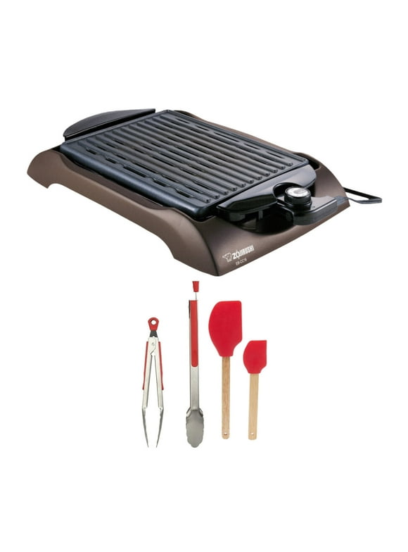 Zojirushi EB-CC15 Indoor Electric Grill with Silicone Handle Tongs Set and Spatula Set