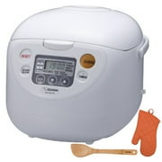 Zojirushi Micom Rice Cooker and Warmer 10-Cup / Cool White with Bamboo Stir Spatula and Mitt
