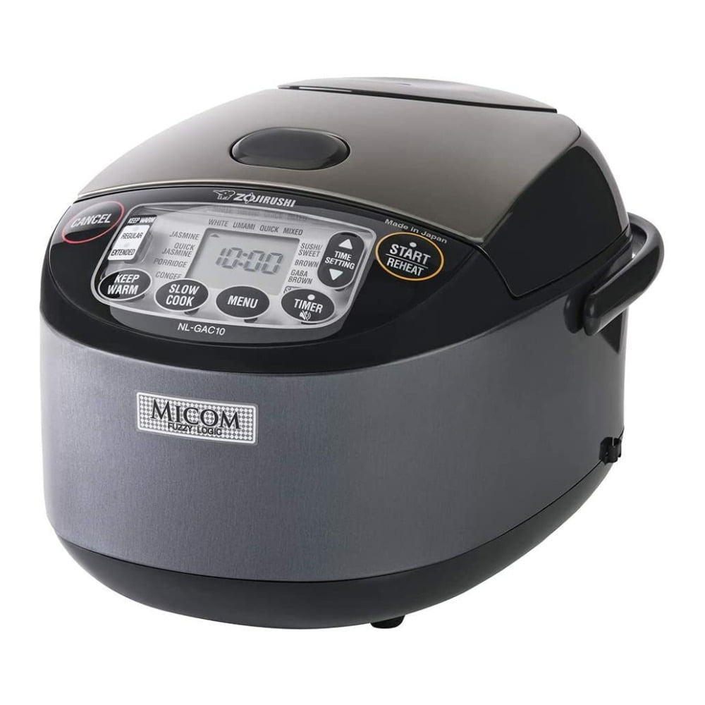 5.5-Cup Black Stainless Steel Electric Rice Cooker with Steamer