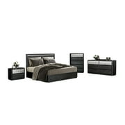 Zoko 5pc Queen Bedroom Set, USB Bedside Table, Mirror, Ash Gray Wood