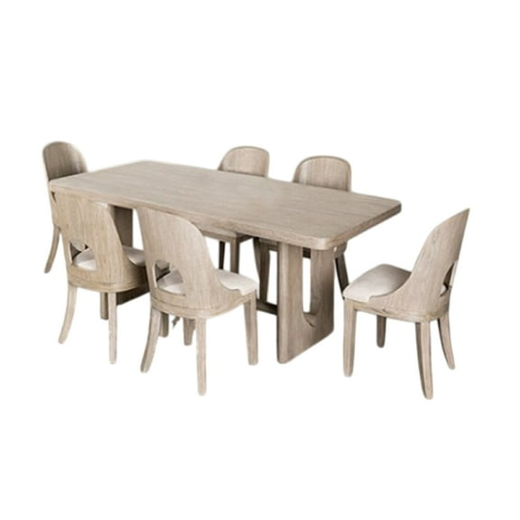 Zoko 7pc Dining Table Set, Polyester Cushion Seats, White Wash Wood