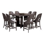Benjara Zoko 9pc Counter Height Dining Table Set- White Seats- Ash Gray Wood