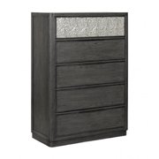 BenJara Zoko Tall Dresser Chest, 5 Drawers, Textured Metal Accents, Ash Gray