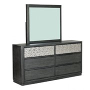 Zoko Wide Dresser with 5 Drawers, Textured Metal Accents, Ash Gray