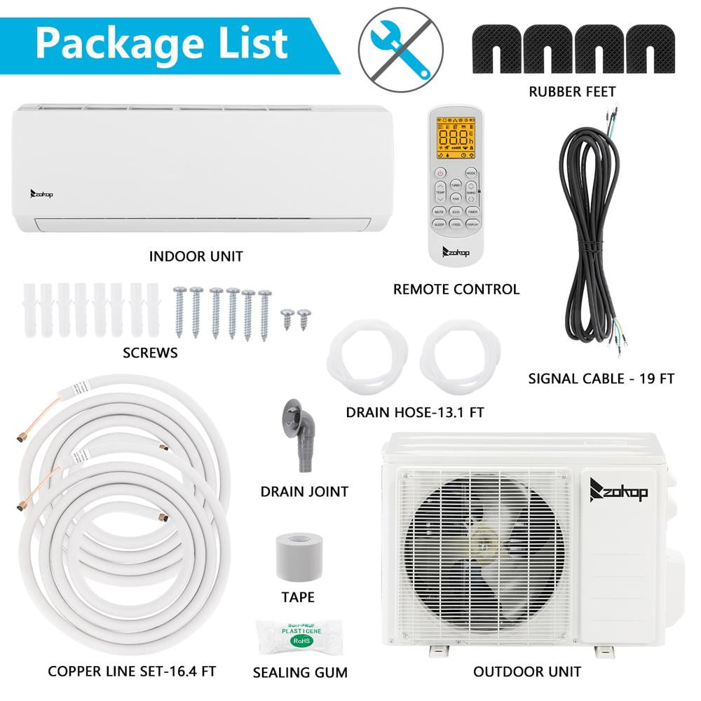 Zokop 9000 24000 BTU Split Air Conditioner Heater Ductless Inverter