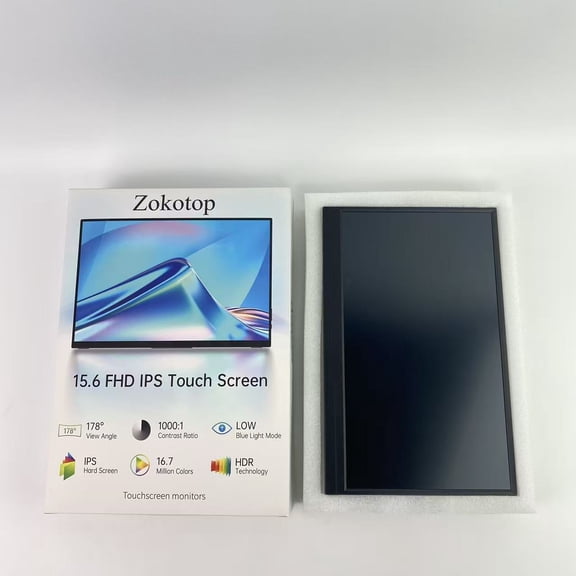 Zokotop Touchscreen monitors,15.6'' Portable Monitor Touchscreen, FHD IPS Touch Screen with Tempered Glass, Travel Monitor with Kickstand & Speaker