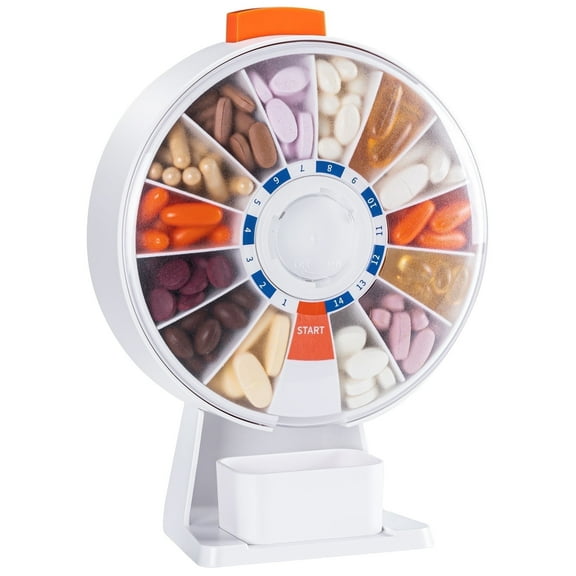 14 Day Pill Dispenser, Large Pill Organizer for Wall-Mounting or Standing Use, Daily Pill Box with Push Button Design, Weekly Pill Organizer for Vitamin and Medicines