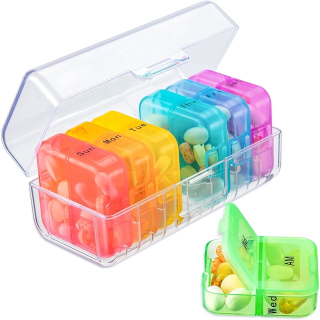 Zoksi 7Day Pill Organizer Compact Dispenser with Dividers, AM PM Case for Vitamins and