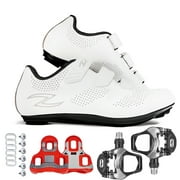 Zol Fondo Road Cycling Shoes with Pedals and Cleats (6.5, White)