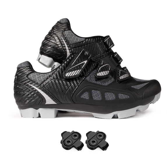 Zol Predator Mtb Mountain Bike and Indoor Cycling Shoes with Cleats (Black with Silver, 43 CM (EU)/ 10 (US))