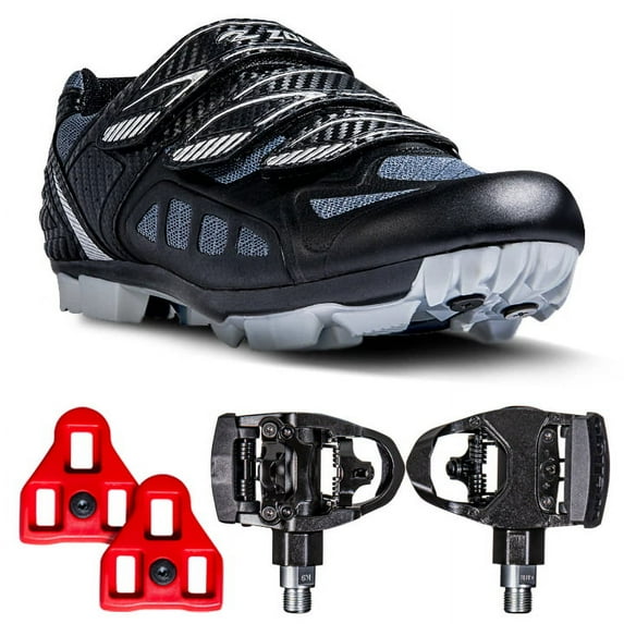 Zol Predator Mtb Mountain Bike and Indoor Cycling Shoes with Dual Pedals (Black with Silver, 39 CM (EU)/ 7 (US))