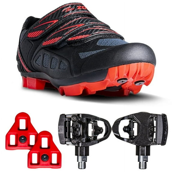 Zol Predator Mtb Mountain Bike and Indoor Cycling Shoes with Dual Pedals (Black with Red, 38 CM (EU)/ 6 (US))