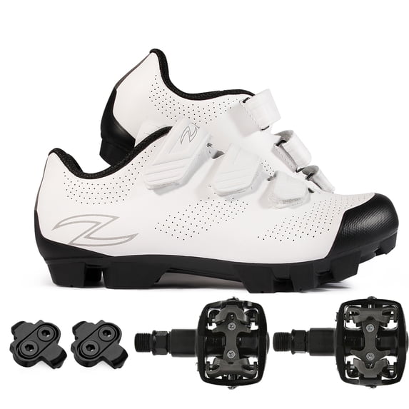 Zol Raptor Mtb and Indoor Cycling Shoes with Pedals and Cleats (9, White)