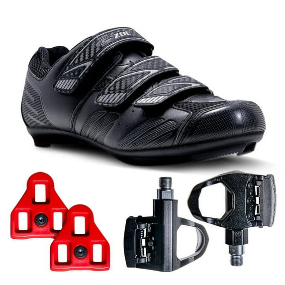 Zol Stage Road Cycling Shoes With Road Look Delta Pedals and Cleats (7.5, Black)