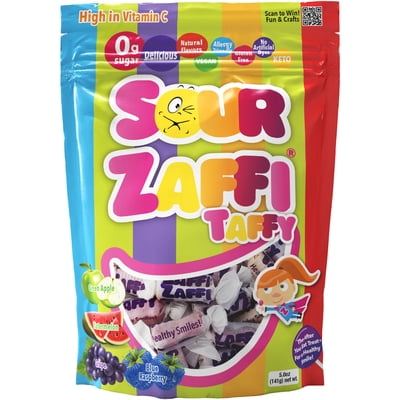 ZOLLIPOPS Sour Zaffi Taffy Sugar Free, Keto, Allergen & Diabetic Friendly, Assorted Fruit 5.0oz